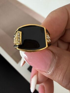 Gold-Tone Black Stone Men’s Statement Ring
